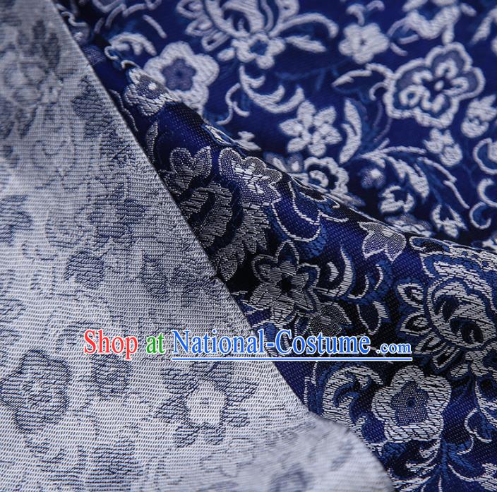 Chinese Traditional Apparel Navy Brocade Fabric Classical Flowers Pattern Design Material Satin Drapery