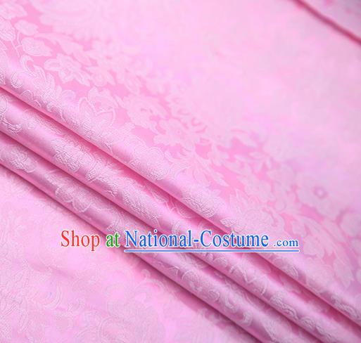 Chinese Traditional Apparel Pink Brocade Fabric Classical Flowers Pattern Design Material Satin Drapery