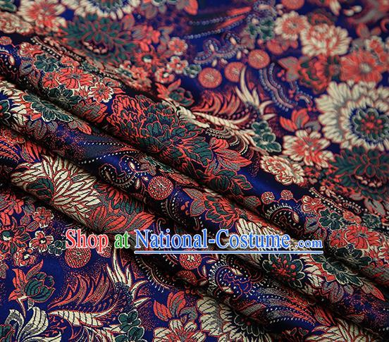 Chinese Traditional Tang Suit Royalblue Brocade Fabric Classical Chrysanthemum Pattern Design Material Satin Drapery