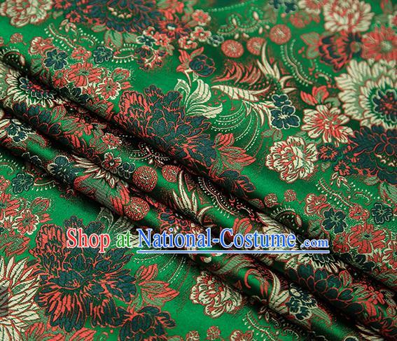 Chinese Traditional Tang Suit Green Brocade Fabric Classical Chrysanthemum Pattern Design Material Satin Drapery