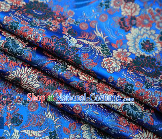 Chinese Traditional Tang Suit Blue Brocade Fabric Classical Chrysanthemum Pattern Design Material Satin Drapery