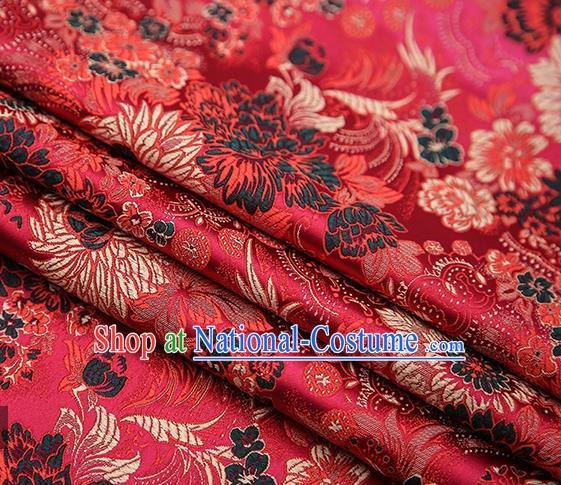 Chinese Traditional Tang Suit Wine Red Brocade Fabric Classical Chrysanthemum Pattern Design Material Satin Drapery