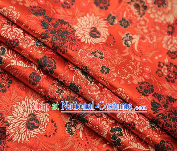 Chinese Traditional Tang Suit Orange Brocade Fabric Classical Chrysanthemum Pattern Design Material Satin Drapery