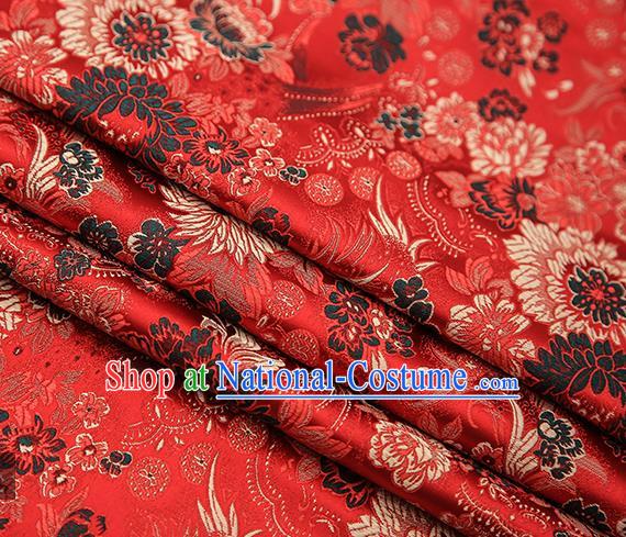 Chinese Traditional Tang Suit Red Brocade Fabric Classical Chrysanthemum Pattern Design Material Satin Drapery