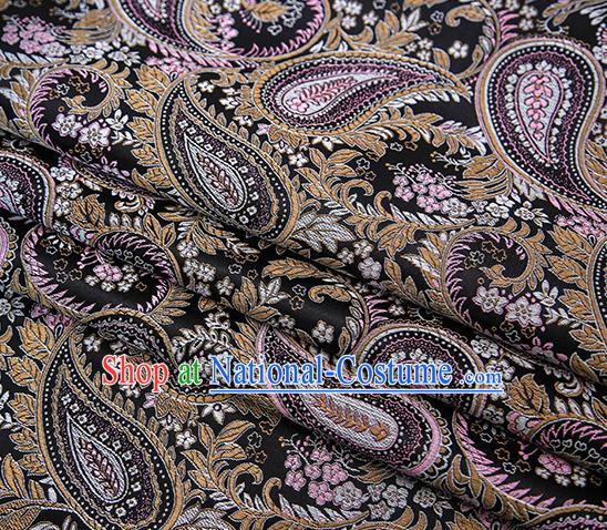 Traditional Chinese Tang Suit Black Brocade Fabric Classical Loquat Flowers Pattern Design Material Satin Drapery