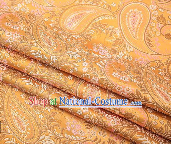 Traditional Chinese Tang Suit Golden Brocade Fabric Classical Loquat Flowers Pattern Design Material Satin Drapery