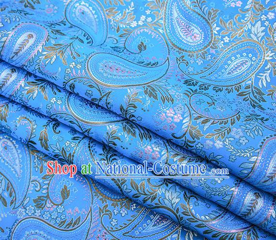 Traditional Chinese Tang Suit Blue Brocade Fabric Classical Loquat Flowers Pattern Design Material Satin Drapery