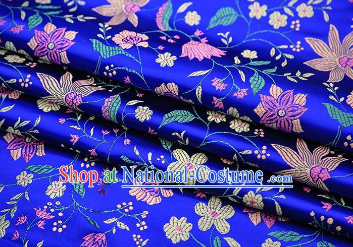 Traditional Chinese Royalblue Satin Tang Suit Brocade Fabric Classical Flowers Pattern Design Silk Material Drapery