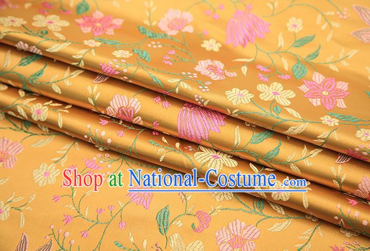 Traditional Chinese Golden Satin Tang Suit Brocade Fabric Classical Flowers Pattern Design Silk Material Drapery