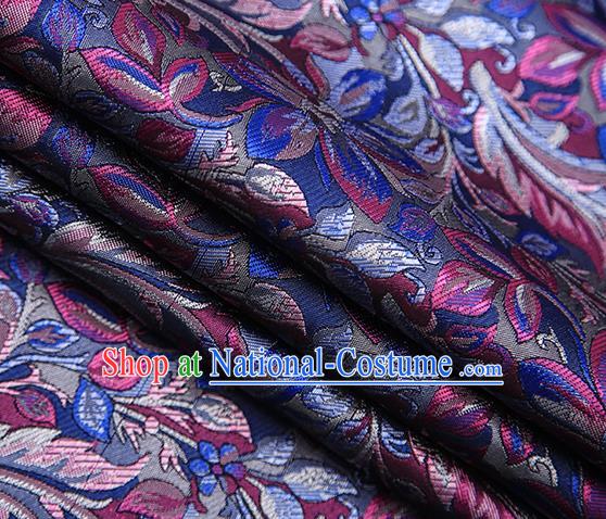 Traditional Chinese Tang Suit Navy Brocade Fabric Classical Petunia Pattern Design Satin Material Drapery