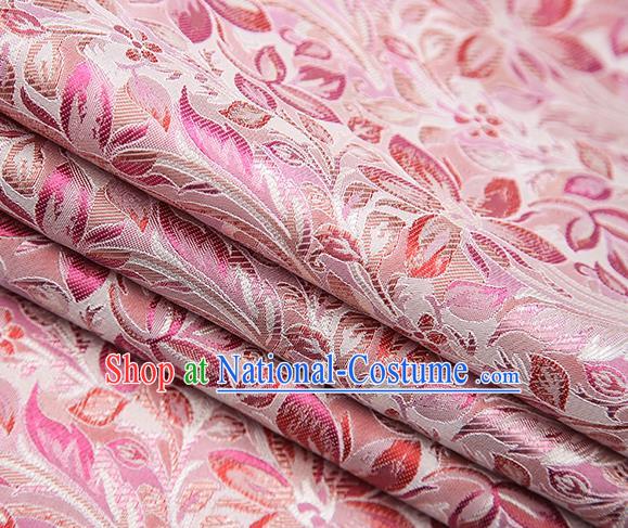 Traditional Chinese Tang Suit Pink Brocade Fabric Classical Petunia Pattern Design Satin Material Drapery