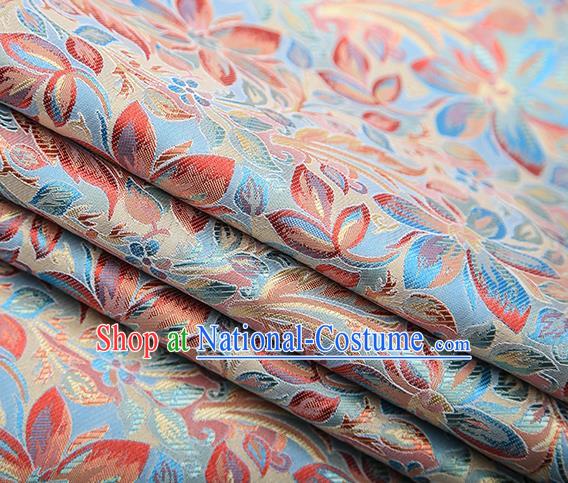 Traditional Chinese Tang Suit Light Blue Brocade Fabric Classical Petunia Pattern Design Satin Material Drapery