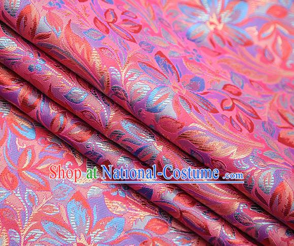 Traditional Chinese Tang Suit Peach Pink Brocade Fabric Classical Petunia Pattern Design Satin Material Drapery