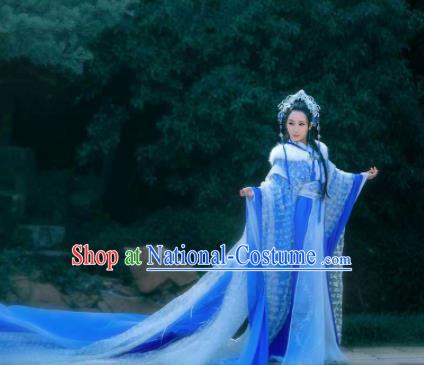 Asian Chinese Cosplay Princess Hanfu Dress Ancient Imperial Consort Embroidered Costumes and Headpiece Complete Set