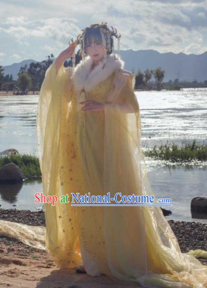 Traditional Chinese Cosplay Palace Princess Hanfu Dress Ancient Peri Embroidered Costumes and Headpiece Complete Set