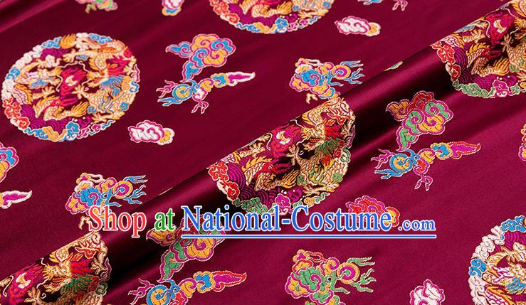 Chinese Traditional Wine Red Nanjing Brocade Satin Fabric Tang Suit Material Classical Peony Pattern Design Drapery