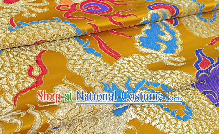 Chinese Traditional Golden Nanjing Brocade Satin Fabric Tang Suit Material Classical Peony Pattern Design Drapery