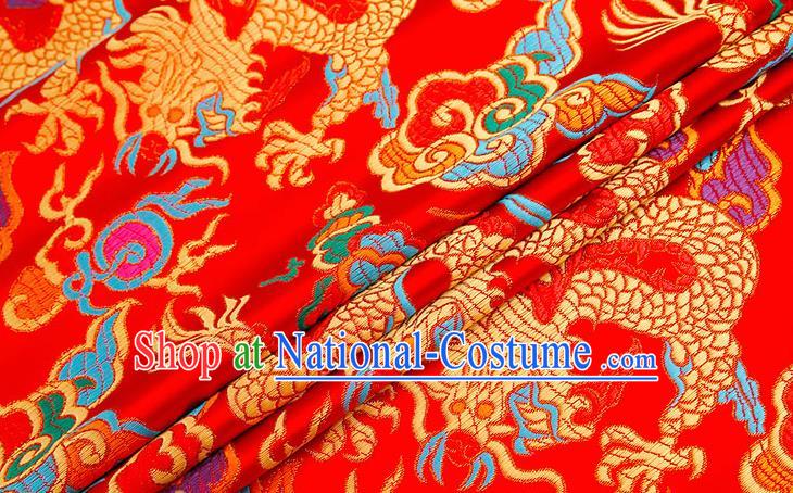 Chinese Traditional Red Nanjing Brocade Satin Fabric Tang Suit Material Classical Peony Pattern Design Drapery