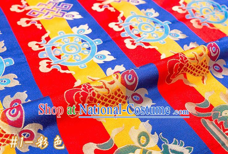 Chinese Traditional Red Nanjing Brocade Satin Fabric Tang Suit Material Classical Double Fishes Pattern Design Drapery