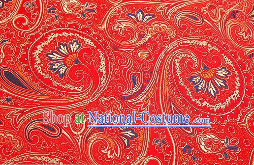 Chinese Traditional Satin Classical Golden Loquat Flower Pattern Design Red Brocade Fabric Tang Suit Material Drapery