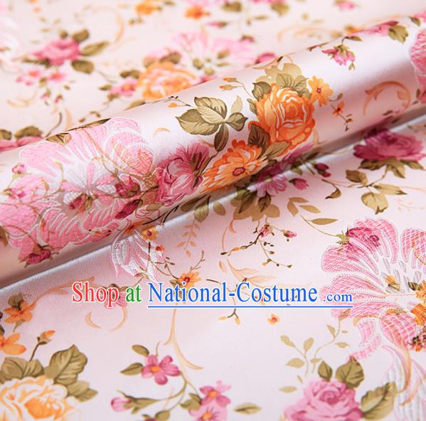 Chinese Traditional Pink Nanjing Brocade Satin Fabric Tang Suit Material Classical Peony Pattern Design Drapery