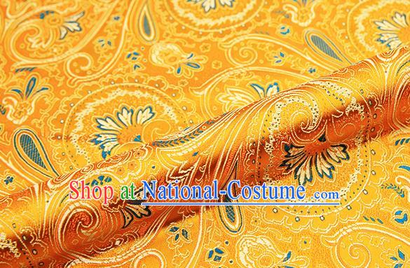 Chinese Traditional Satin Classical Loquat Flower Pattern Design Golden Brocade Fabric Tang Suit Material Drapery