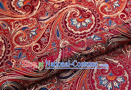 Chinese Traditional Satin Classical Loquat Flower Pattern Design Wine Red Brocade Fabric Tang Suit Material Drapery