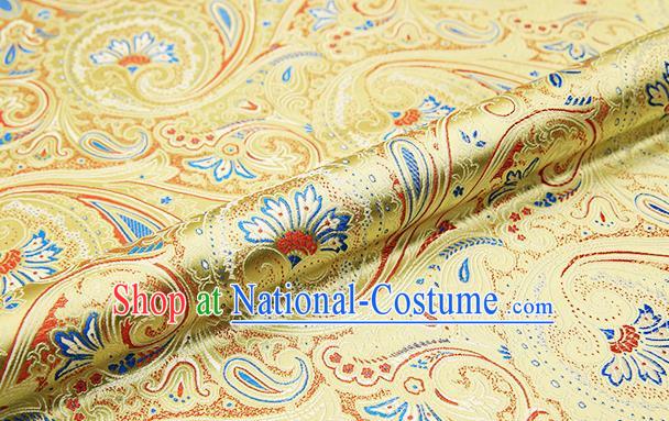 Chinese Traditional Satin Classical Loquat Flower Pattern Design Light Golden Brocade Fabric Tang Suit Material Drapery