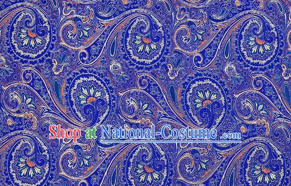 Chinese Traditional Satin Classical Loquat Flower Pattern Design Royalblue Brocade Fabric Tang Suit Material Drapery