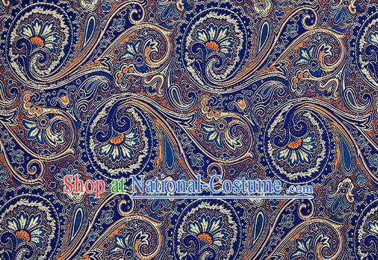 Chinese Traditional Satin Classical Loquat Flower Pattern Design Navy Brocade Fabric Tang Suit Material Drapery