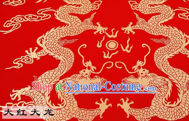 Chinese Traditional Satin Classical Dragons Pattern Design Red Brocade Fabric Tang Suit Material Drapery