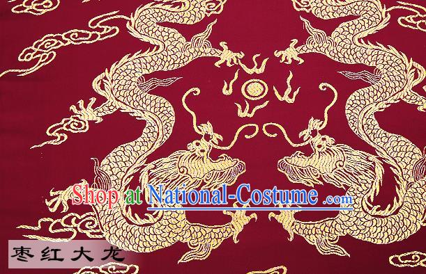 Chinese Traditional Satin Classical Dragons Pattern Design Wine Red Brocade Fabric Tang Suit Material Drapery