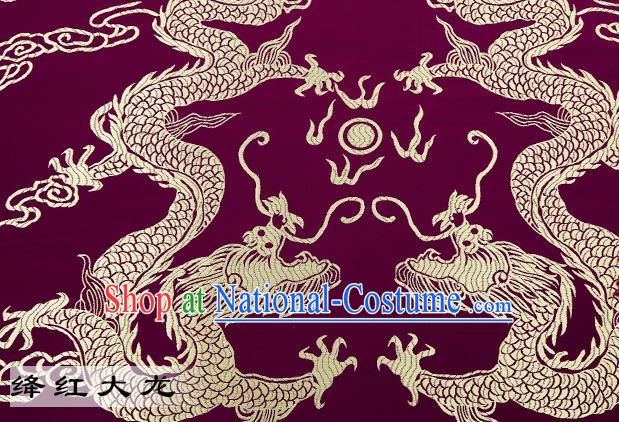 Chinese Traditional Satin Classical Dragons Pattern Design Purple Brocade Fabric Tang Suit Material Drapery