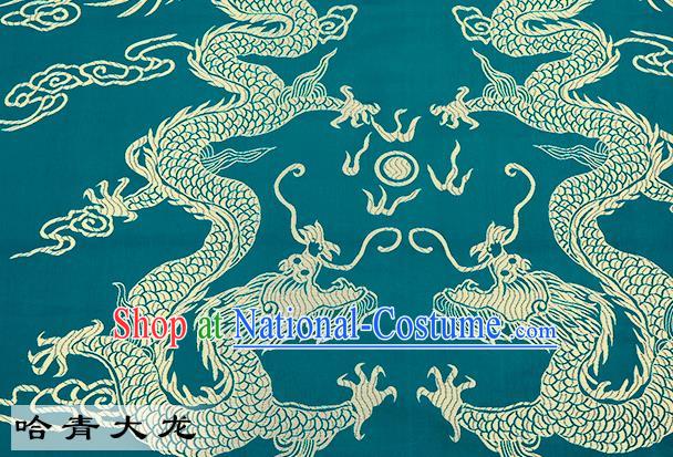 Chinese Traditional Satin Classical Dragons Pattern Design Green Brocade Fabric Tang Suit Material Drapery