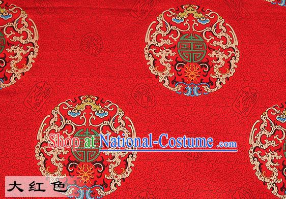 Chinese Traditional Red Satin Classical Dragons Pattern Design Brocade Fabric Tang Suit Material Drapery