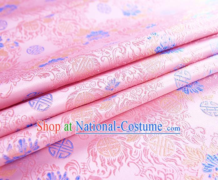 Chinese Traditional Pink Satin Classical Peony Pattern Design Brocade Fabric Tang Suit Material Drapery