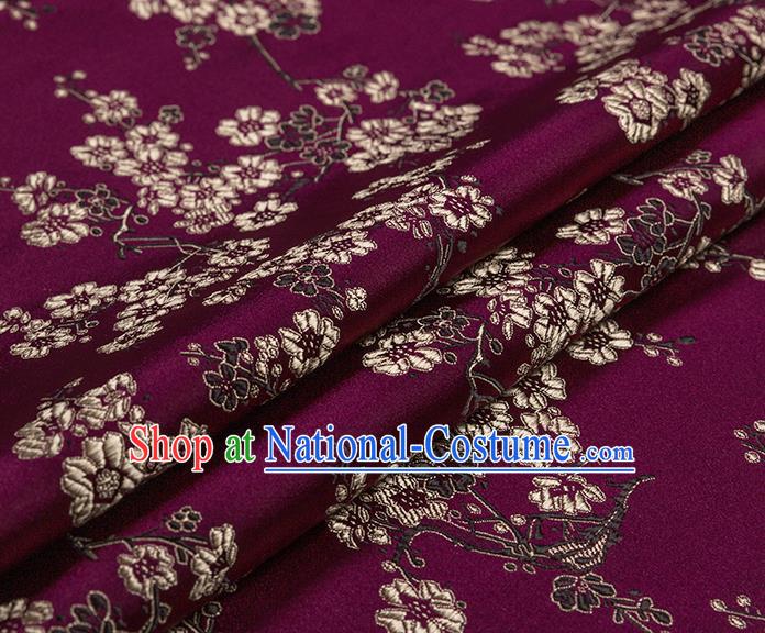 Chinese Traditional Purple Satin Classical Plum Blossom Pattern Design Brocade Fabric Tang Suit Material Drapery