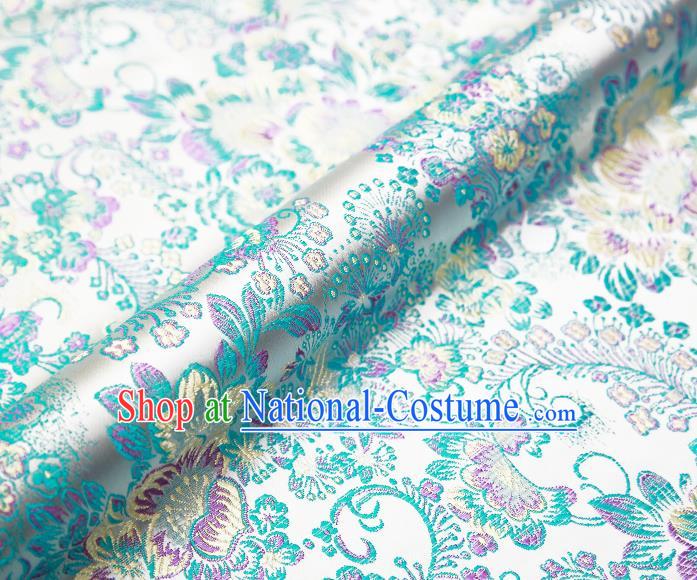 Chinese Traditional White Satin Classical Peony Pattern Design Brocade Fabric Tang Suit Material Drapery