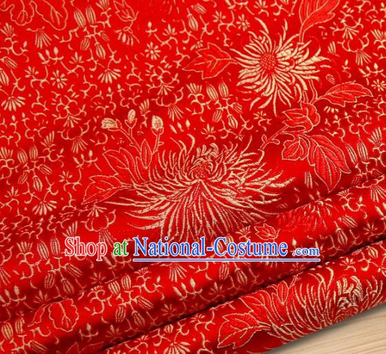 Chinese Traditional Red Brocade Satin Fabric Tang Suit Material Classical Chrysanthemum Pattern Design Drapery