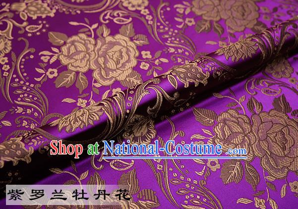 Chinese Traditional Purple Satin Classical Peony Pattern Design Brocade Fabric Tang Suit Material Drapery