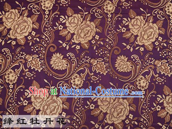 Chinese Traditional Dark Purple Satin Classical Peony Pattern Design Brocade Fabric Tang Suit Material Drapery