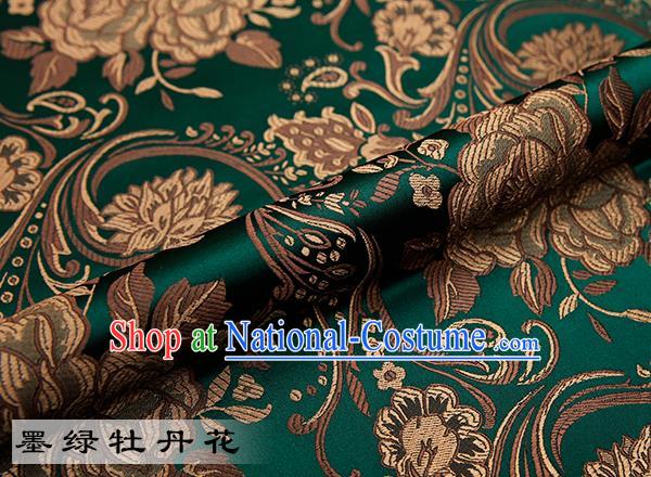 Chinese Traditional Atrovirens Satin Classical Peony Pattern Design Brocade Fabric Tang Suit Material Drapery