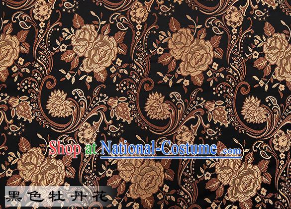 Chinese Traditional Black Satin Classical Peony Pattern Design Brocade Fabric Tang Suit Material Drapery