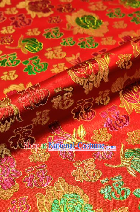 Chinese Traditional Satin Classical Peony Pattern Design Red Brocade Fabric Tang Suit Material Drapery