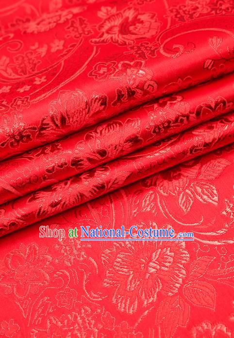 Chinese Traditional Satin Classical Peony Pattern Design Red Brocade Fabric Tang Suit Material Drapery