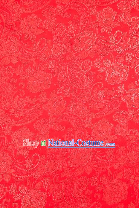 Chinese Traditional Satin Classical Loquat Flower Pattern Design Red Brocade Fabric Tang Suit Material Drapery