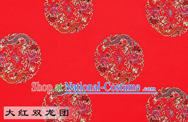 Chinese Traditional Red Satin Classical Dragons Pattern Design Brocade Fabric Tang Suit Material Drapery