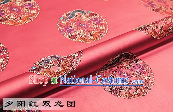 Chinese Traditional Pink Satin Classical Dragons Pattern Design Brocade Fabric Tang Suit Material Drapery