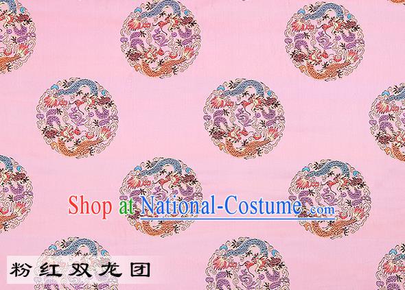 Chinese Traditional Pink Satin Classical Dragons Pattern Design Brocade Fabric Tang Suit Material Drapery