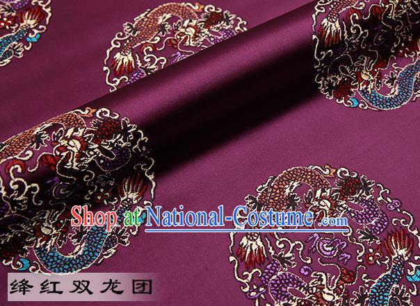 Chinese Traditional Amaranth Satin Classical Dragons Pattern Design Brocade Fabric Tang Suit Material Drapery